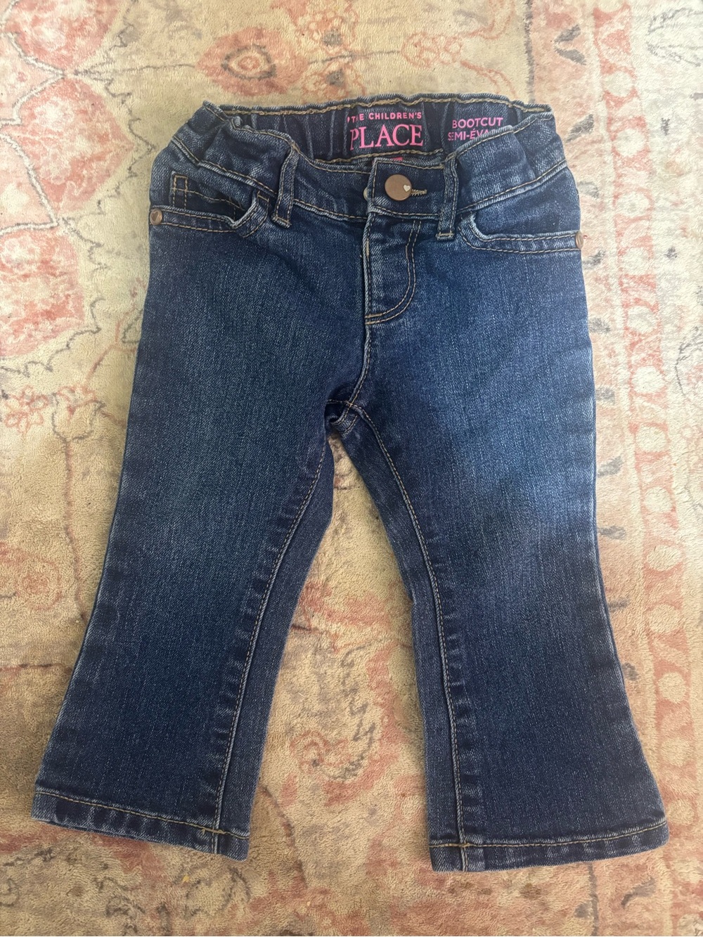 The Children's Place Pink-Logo Dark Denim Bootcut Jeans